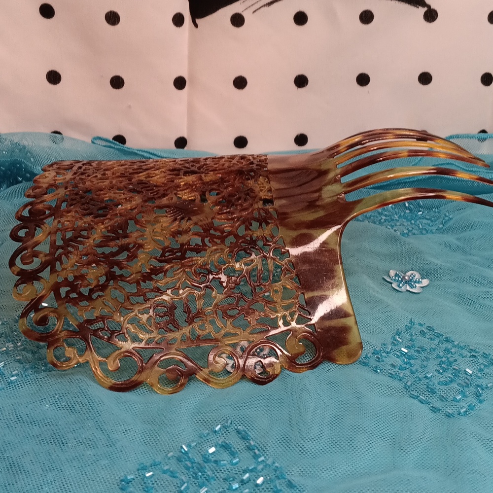 Vintage Tortoise Color Spanish Mantilla Hair Comb Large Size - Picture 7 of 8